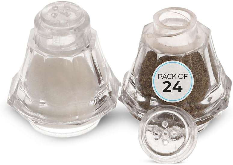 Crafts Central Plastic Mini Salt and Pepper Shakers For Party’s, Restaurants and Wedding’s - 24 Pcs (Clear) - Image 1