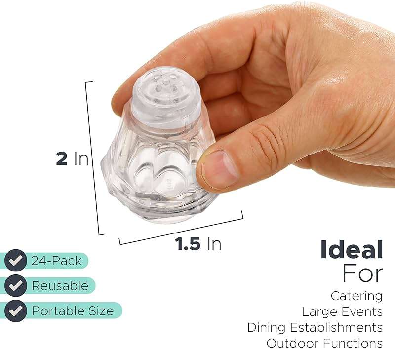 Crafts Central Plastic Mini Salt and Pepper Shakers For Party’s, Restaurants and Wedding’s - 24 Pcs (Clear) - Image 2