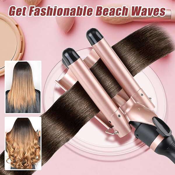 Sixriver Triple Barrel Curling Wand - Fast Heating, 2-LED Temp Control, Auto Shut-Off, Beachy Waves & Mermaid Crimper Style, Mother's Day Gift - Image 2
