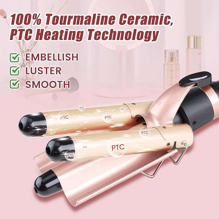 Sixriver Triple Barrel Curling Wand - Fast Heating, 2-LED Temp Control, Auto Shut-Off, Beachy Waves & Mermaid Crimper Style, Mother's Day Gift - Image 3