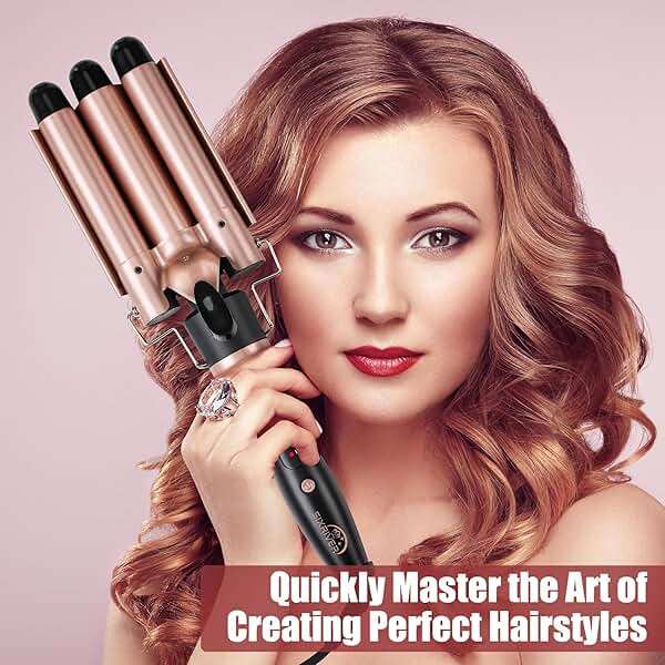 Sixriver Triple Barrel Curling Wand - Fast Heating, 2-LED Temp Control, Auto Shut-Off, Beachy Waves & Mermaid Crimper Style, Mother's Day Gift - Image 7