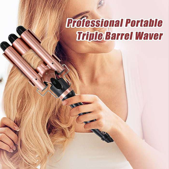 Sixriver Triple Barrel Curling Wand - Fast Heating, 2-LED Temp Control, Auto Shut-Off, Beachy Waves & Mermaid Crimper Style, Mother's Day Gift - Image 9
