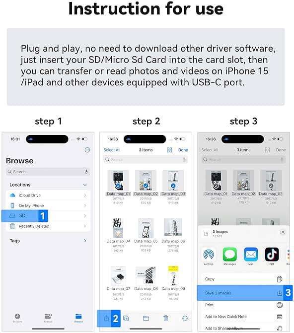 USB C SD Card Reader for iPhone 15 16/iPad/MacBook/Mac, xdgeLoad USB-C Type C SD Reader Supports SD and MicroSD Memory Card Adapter, Trail Camera Viewer Plug and Play - 2 Slots - Image 7