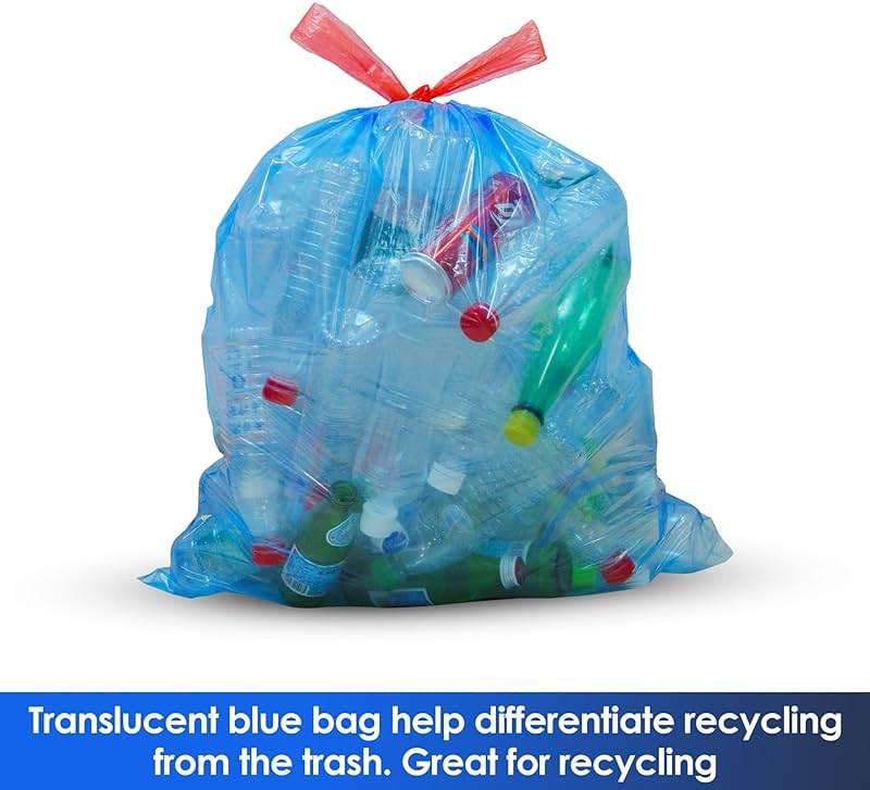 HygiCare 13 Gallon Recycling Trash Bags, Unscented 200 Count Drawstring Tall Kitchen Garbage Bags, Pre-Separated, Ultra Strong, Leakproof, Sturdy, Translucent Blue - Image 4