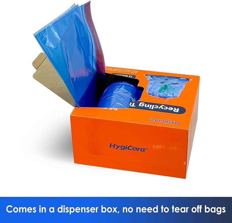 HygiCare 13 Gallon Recycling Trash Bags, Unscented 200 Count Drawstring Tall Kitchen Garbage Bags, Pre-Separated, Ultra Strong, Leakproof, Sturdy, Translucent Blue - Image 8