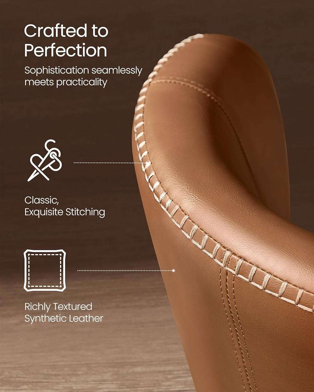 VASAGLE EKHO Collection - Dining Chairs Set of 2, Upholstered Kitchen Chairs, Comfortable Seat, Synthetic Leather with Stitching, Mid-Century Modern, Easy Assembly, Living Room Lounge, Caramel Brown - Image 5