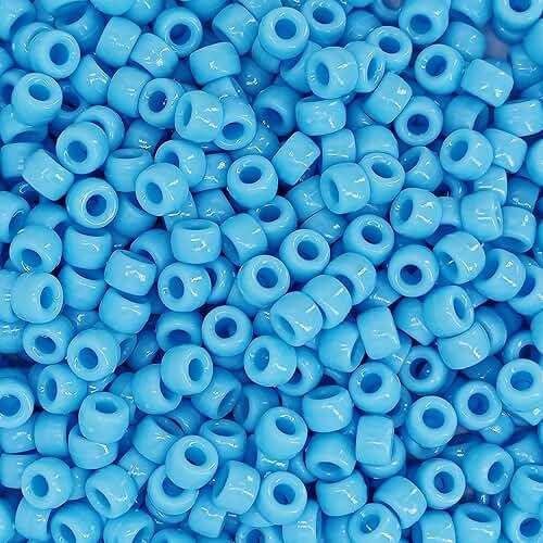 MIIIM 1200PCS 6x9mm Pony Beads Bulk, Light Blue Kandi Beads for Bracelets Making Kit, Hair Braids Crafts for Jewelry Making (Light Blue) - Image 1