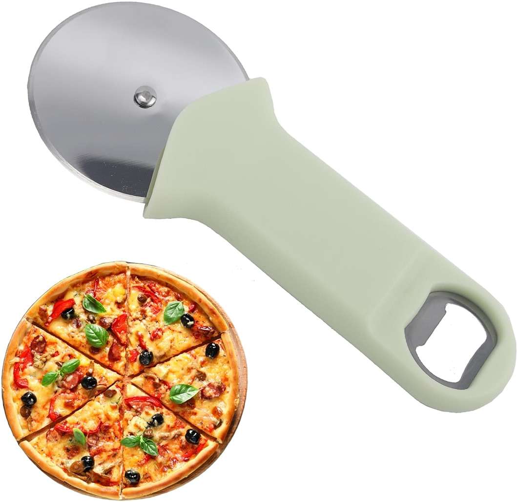HADI KITCHENWARE Premium Stainless Steel Pizza Cutter with Bottle Opener Kitchen gadgets, Pizza Cutter Wheel - Sharp Blade Pizza Slicer and Ergonomic Non Slip Handle (Green) - Image 1