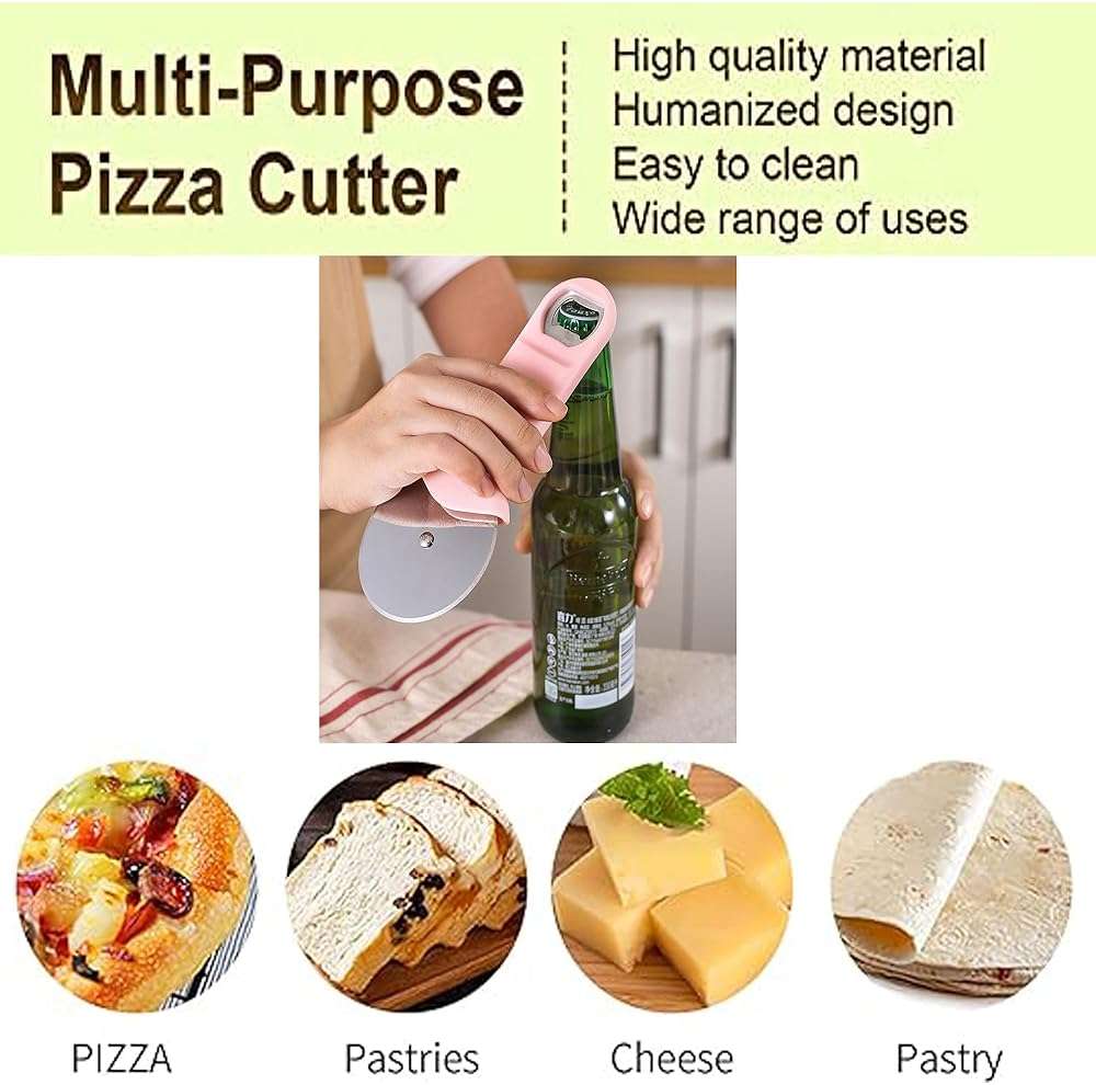 HADI KITCHENWARE Premium Stainless Steel Pizza Cutter with Bottle Opener Kitchen gadgets, Pizza Cutter Wheel - Sharp Blade Pizza Slicer and Ergonomic Non Slip Handle (Green) - Image 4