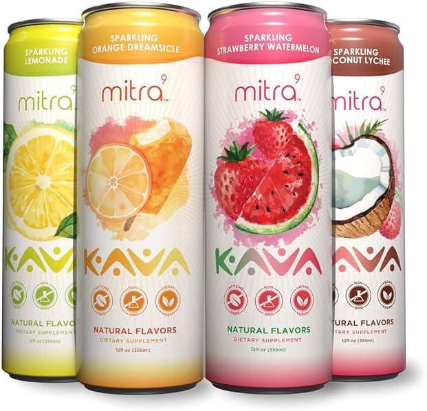 Mitra9 | Variety Pack Kava Seltzer - Sparkling Relaxation Drink | 4-Pack | Non-Alcoholic Alcohol Alternative | 500mg Kava Root Extract | Low Calorie, Plant Based Stress Relief & Calm | 12 fl oz Cans - Image 1