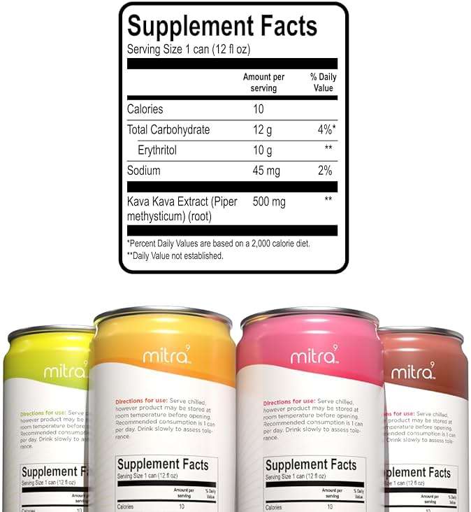 Mitra9 | Variety Pack Kava Seltzer - Sparkling Relaxation Drink | 4-Pack | Non-Alcoholic Alcohol Alternative | 500mg Kava Root Extract | Low Calorie, Plant Based Stress Relief & Calm | 12 fl oz Cans - Image 2