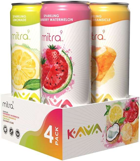 Mitra9 | Variety Pack Kava Seltzer - Sparkling Relaxation Drink | 4-Pack | Non-Alcoholic Alcohol Alternative | 500mg Kava Root Extract | Low Calorie, Plant Based Stress Relief & Calm | 12 fl oz Cans - Image 3