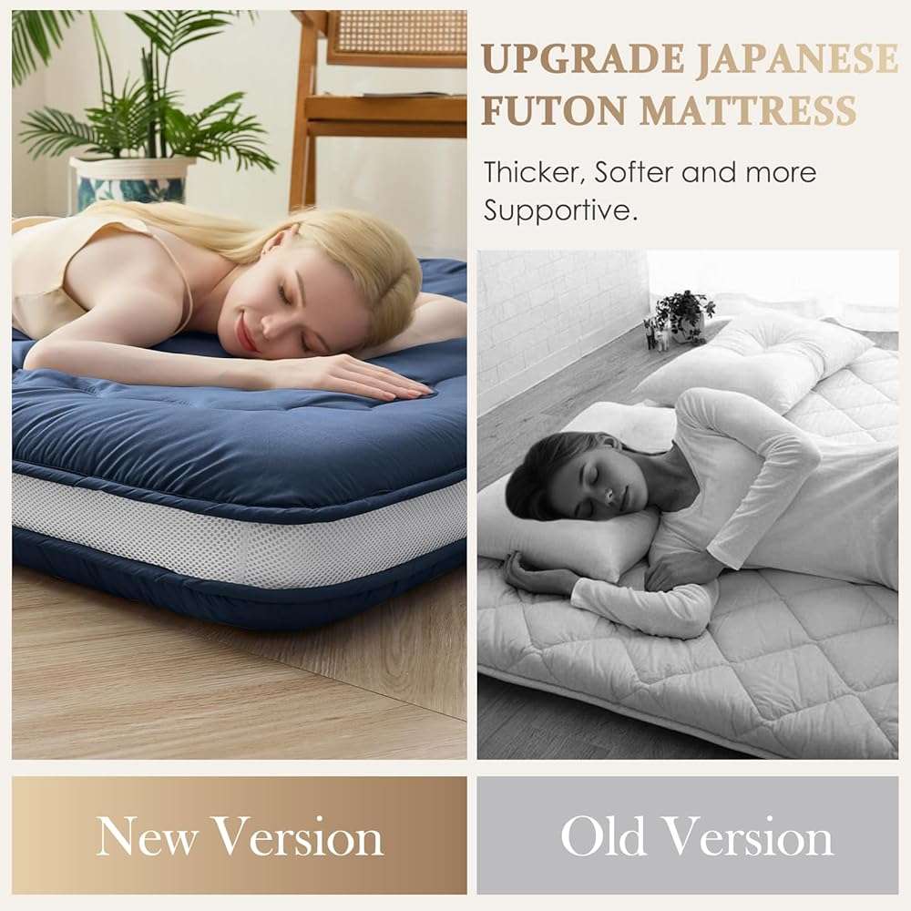 Auemtyn Japanese Floor Mattress, 4" Japanese Futon Mattress, Foldable & Portable Shiki Futon (shikibuton), Roll Up Thicken Sleeping Tatami Mat Sleeping Pad for Camping (Navy Blue, 54 x 80) - Image 4