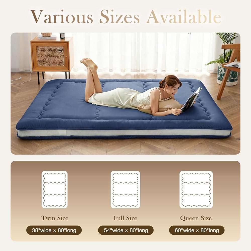 Auemtyn Japanese Floor Mattress, 4" Japanese Futon Mattress, Foldable & Portable Shiki Futon (shikibuton), Roll Up Thicken Sleeping Tatami Mat Sleeping Pad for Camping (Navy Blue, 54 x 80) - Image 7