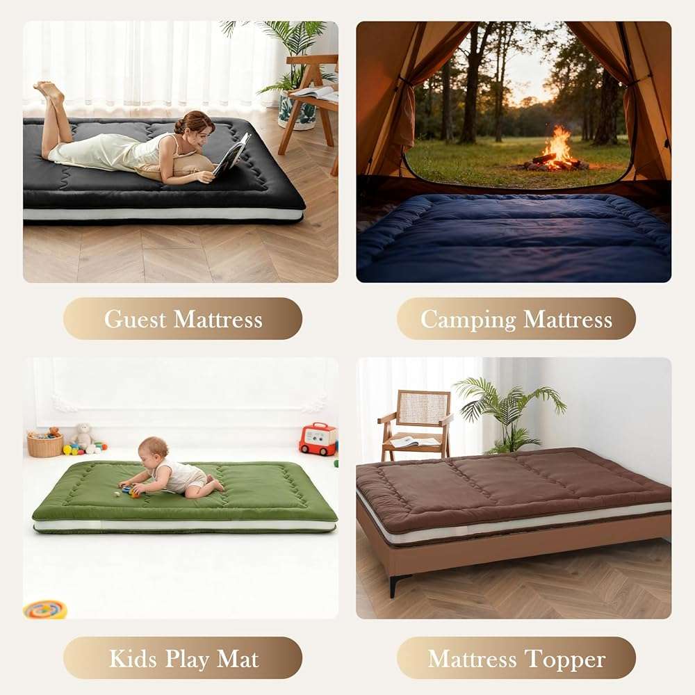 Auemtyn Japanese Floor Mattress, 4" Japanese Futon Mattress, Foldable & Portable Shiki Futon (shikibuton), Roll Up Thicken Sleeping Tatami Mat Sleeping Pad for Camping (Navy Blue, 54 x 80) - Image 8