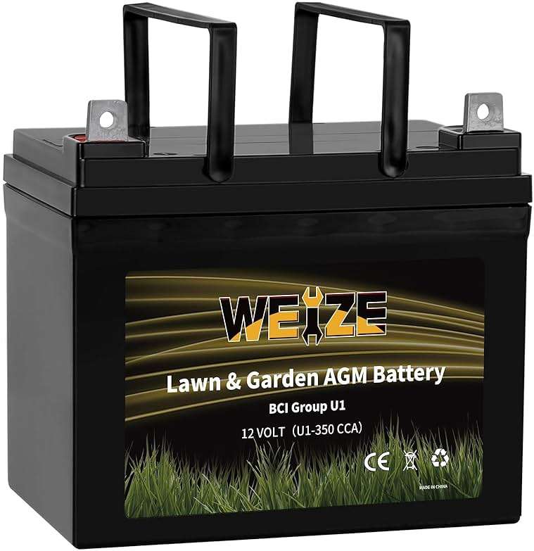 WEIZE Lawn Garden AGM Battery, 12V 350CCA BCI Group U1 SLA Starting Battery for Lawn, Tractors and Mowers, Compatible with John Deere, Toro, Cub Cadet, and Craftsman - Image 1