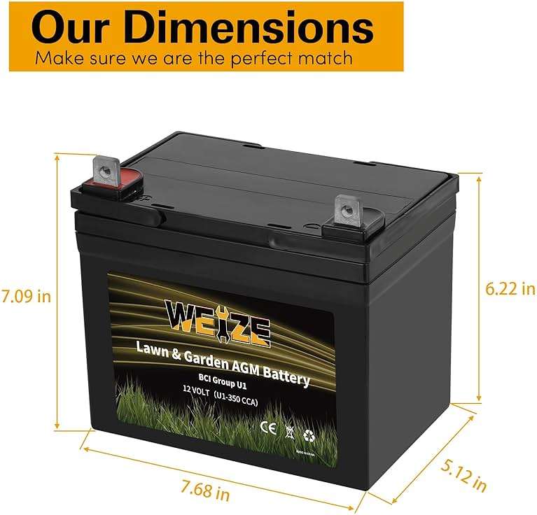 WEIZE Lawn Garden AGM Battery, 12V 350CCA BCI Group U1 SLA Starting Battery for Lawn, Tractors and Mowers, Compatible with John Deere, Toro, Cub Cadet, and Craftsman - Image 2