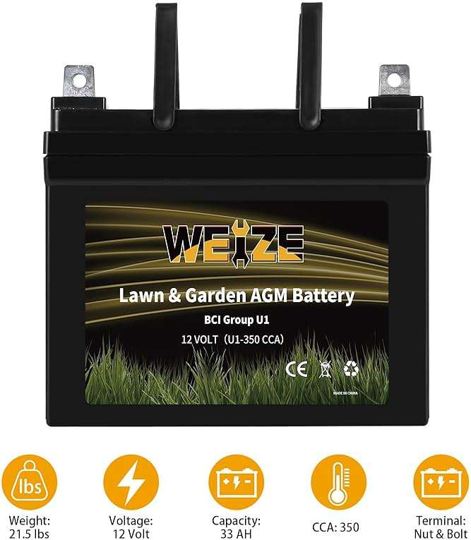 WEIZE Lawn Garden AGM Battery, 12V 350CCA BCI Group U1 SLA Starting Battery for Lawn, Tractors and Mowers, Compatible with John Deere, Toro, Cub Cadet, and Craftsman - Image 3