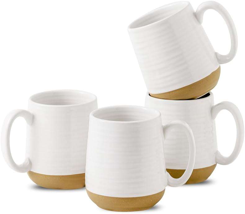 HASENSE Coffee Mugs Set of 4, 15oz Ceramic Coffee Cups with Handle, Two-Tone Design for Cappuccino Latte Tea, Large Microwave Dishwasher SafeMug Set, Housewarming Gift, Creamy White - Image 1