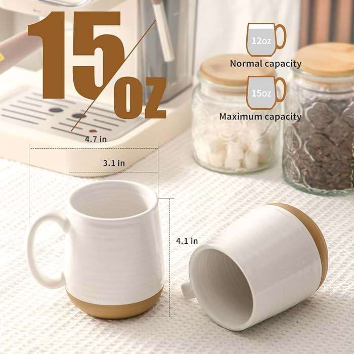 HASENSE Coffee Mugs Set of 4, 15oz Ceramic Coffee Cups with Handle, Two-Tone Design for Cappuccino Latte Tea, Large Microwave Dishwasher SafeMug Set, Housewarming Gift, Creamy White - Image 3