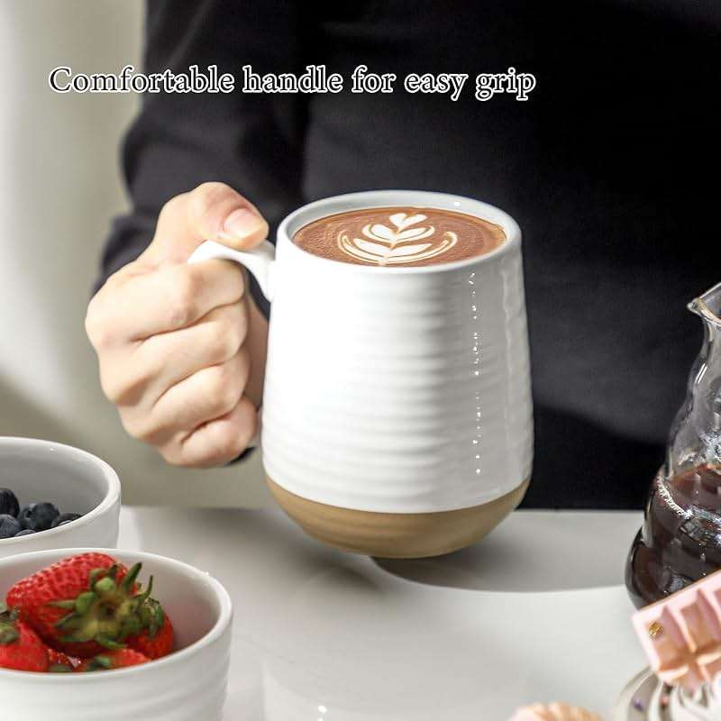 HASENSE Coffee Mugs Set of 4, 15oz Ceramic Coffee Cups with Handle, Two-Tone Design for Cappuccino Latte Tea, Large Microwave Dishwasher SafeMug Set, Housewarming Gift, Creamy White - Image 5