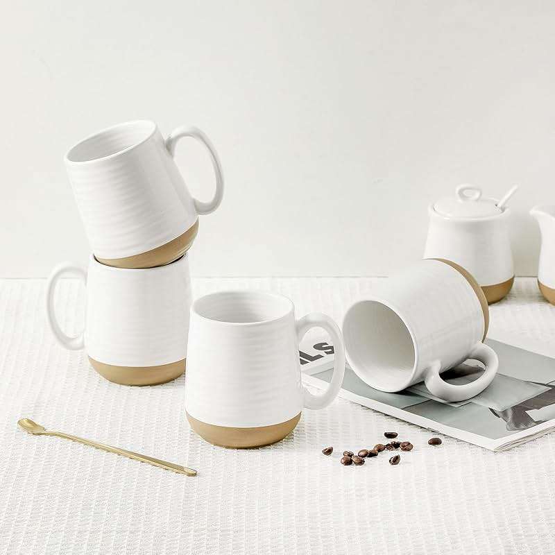 HASENSE Coffee Mugs Set of 4, 15oz Ceramic Coffee Cups with Handle, Two-Tone Design for Cappuccino Latte Tea, Large Microwave Dishwasher SafeMug Set, Housewarming Gift, Creamy White - Image 6