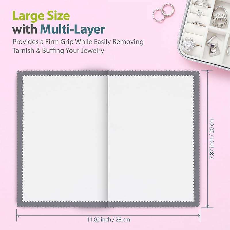 GreatShield Double-Sided Professional Jewelry Cleaning Cloth (2-Pack), 4-Ply Multi-Layer Polishing Cloth 20x28cm, Eco Friendly Pure Cotton for Sterling Silver, Gold, Platinum - Image 3