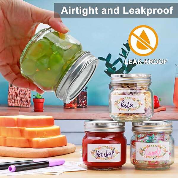 Flrolove Mason Jars 8 oz 30 Pack, Jelly Jars with Lids, Half Pint Canning Jars with Silver Lids, for Pickles, Jelly, Jam, Honey & Spice Storage, Includes 60 Labels & 2 Pens - Image 2