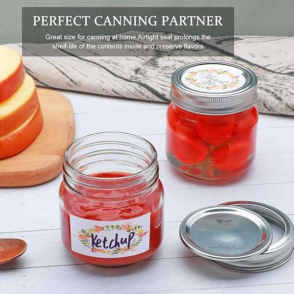 Flrolove Mason Jars 8 oz 30 Pack, Jelly Jars with Lids, Half Pint Canning Jars with Silver Lids, for Pickles, Jelly, Jam, Honey & Spice Storage, Includes 60 Labels & 2 Pens - Image 5