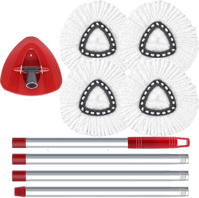 O-Cedar Spin Mop Head, Base, Handle Replacement for EasyWring 1 Tank System, 4 Microfiber Mop Refills, 1 Base and 30-58in Handle Set Combo, White - Image 1