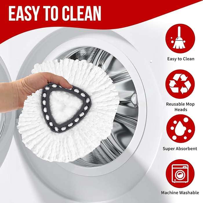 O-Cedar Spin Mop Head, Base, Handle Replacement for EasyWring 1 Tank System, 4 Microfiber Mop Refills, 1 Base and 30-58in Handle Set Combo, White - Image 4