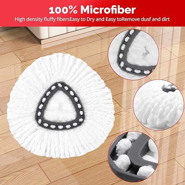 O-Cedar Spin Mop Head, Base, Handle Replacement for EasyWring 1 Tank System, 4 Microfiber Mop Refills, 1 Base and 30-58in Handle Set Combo, White - Image 5