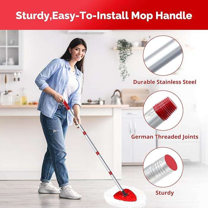 O-Cedar Spin Mop Head, Base, Handle Replacement for EasyWring 1 Tank System, 4 Microfiber Mop Refills, 1 Base and 30-58in Handle Set Combo, White - Image 7