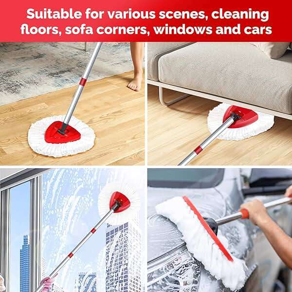 O-Cedar Spin Mop Head, Base, Handle Replacement for EasyWring 1 Tank System, 4 Microfiber Mop Refills, 1 Base and 30-58in Handle Set Combo, White - Image 9