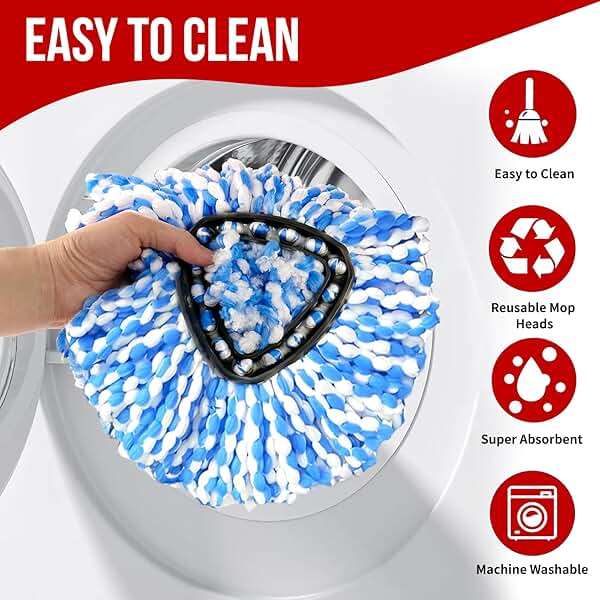 O-Cedar Spin Mop Head, Base, Handle Replacement for RinseClean 2 Tank System, 4 Microfiber Mop Refills, 1 Base and 30-58in Handle Set Combo, Blue, for Wood, Tile, Laminate, Marble - Image 4