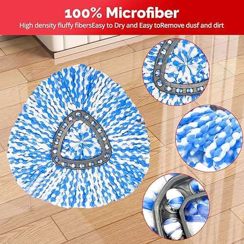 O-Cedar Spin Mop Head, Base, Handle Replacement for RinseClean 2 Tank System, 4 Microfiber Mop Refills, 1 Base and 30-58in Handle Set Combo, Blue, for Wood, Tile, Laminate, Marble - Image 5