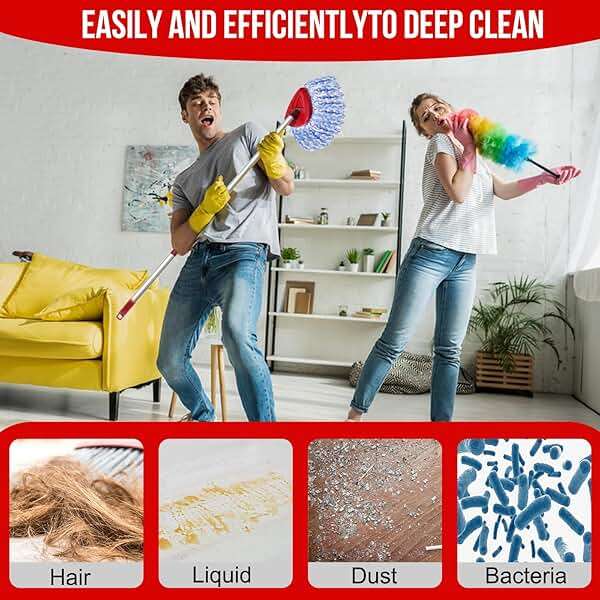 O-Cedar Spin Mop Head, Base, Handle Replacement for RinseClean 2 Tank System, 4 Microfiber Mop Refills, 1 Base and 30-58in Handle Set Combo, Blue, for Wood, Tile, Laminate, Marble - Image 6
