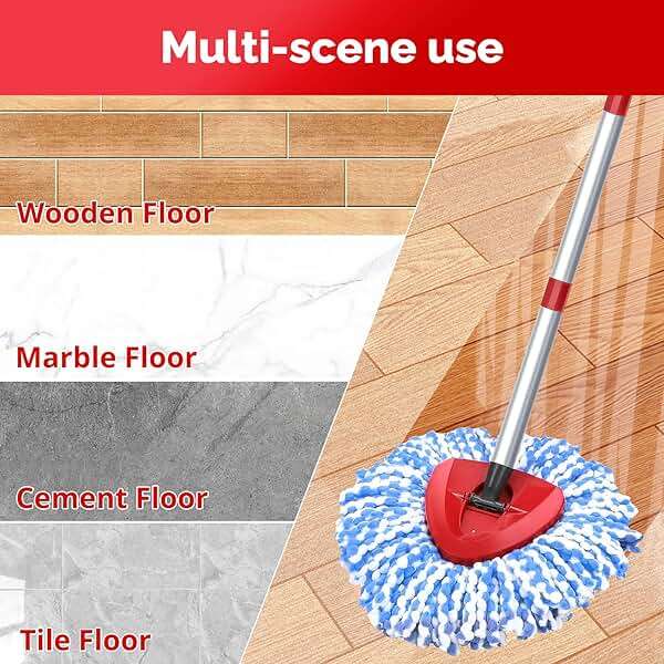O-Cedar Spin Mop Head, Base, Handle Replacement for RinseClean 2 Tank System, 4 Microfiber Mop Refills, 1 Base and 30-58in Handle Set Combo, Blue, for Wood, Tile, Laminate, Marble - Image 8