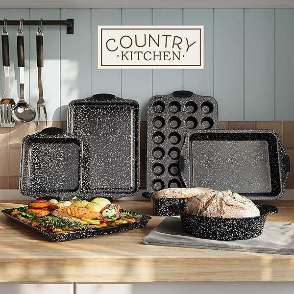 Country Kitchen Nonstick Stackable Bakeware Set - Durable, Easy Release Baking Set, Black, 10 Pcs - Image 2
