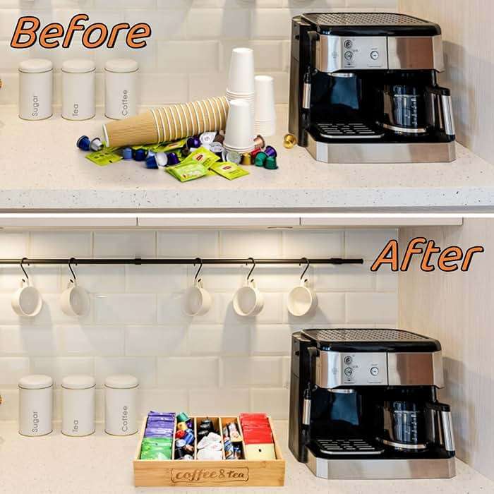 Lyellfe 2 Pack K Cup Holder for Drawers, Bamboo Tea Bag Organizer with Adjustable Dividers, Silverware Utensil Flatware Tray for Coffee Station Home Office, Kitchen - Image 2