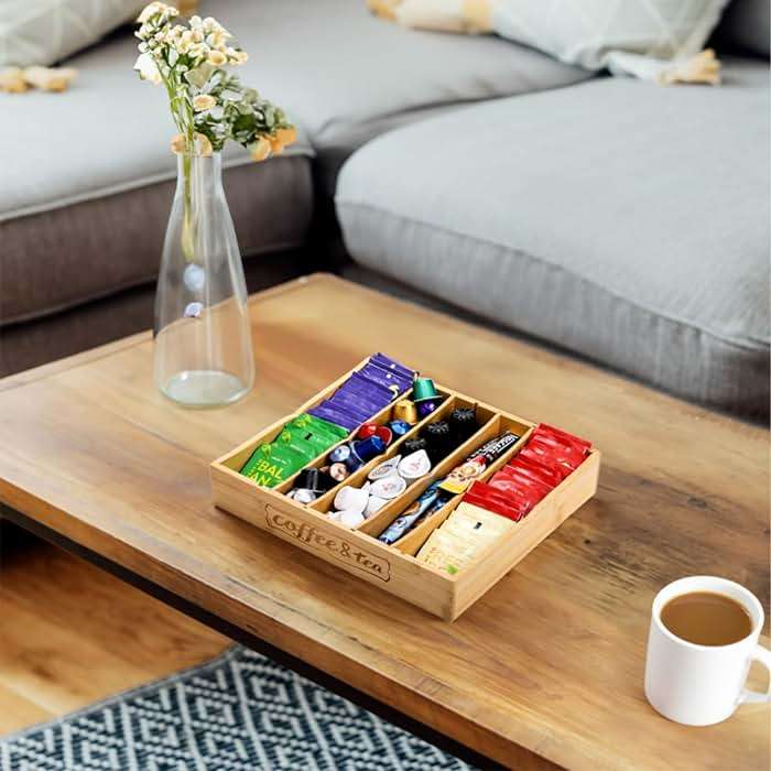 Lyellfe 2 Pack K Cup Holder for Drawers, Bamboo Tea Bag Organizer with Adjustable Dividers, Silverware Utensil Flatware Tray for Coffee Station Home Office, Kitchen - Image 7