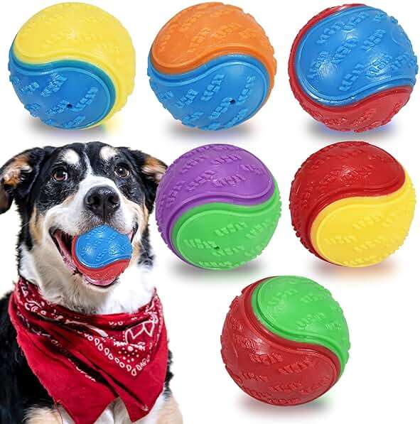 6Pcs Squeaky Dog Balls, Dog Toys Balls for Training, Tough Ball Toys for Dogs, Fit with Dog Ball Launcher, High Bouncy Dog Ball for Interactive Playing, Puppy Pet Chew Balls Teething Balls 2.5in - Image 1