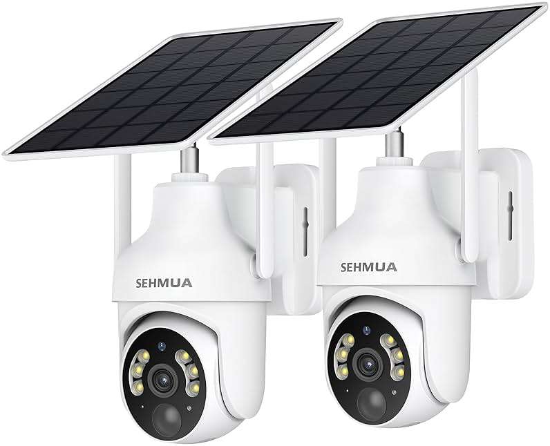 SEHMUA 2K Solar Security Cameras Wireless Outdoor, 2 Pack 360° View Pan/Tilt WiFi Security Camera Outside with Color Night Vision,Easy to Install, PIR Alarm, 2-Way Audio - Image 1