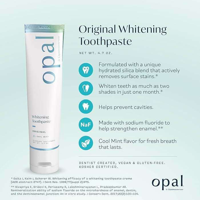 Opalescence Opal Teeth Whitening Toothpaste (Pack of 3) - Cool Mint Original Formula - Oral Care, Gluten-Free - 4.7 Ounce Made by Ultradent -TP-5760-3 - Image 3