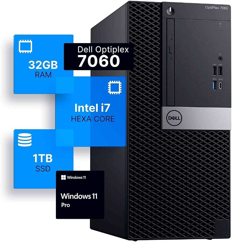 Dell Optiplex 7060 Tower Desktop Computer | Intel i7-8700 (3.4) | 32GB DDR4 RAM | 1TB SSD Solid State | Windows 11 Professional | Home or Office PC (Renewed) - Image 1