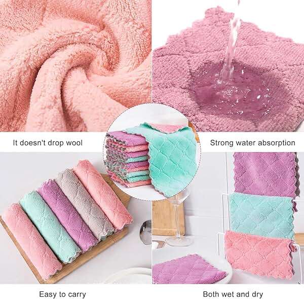 24 Pack Cleaning Cloth Kitchen Cloth, Dish Towels Super Absorbent Coral Velvet Dishtowels, Microfiber Premium Soft Tea Towels, Quick Dry Rags, Multipurpose Reusable Washcloths, Non-Stick Oil Cloths. - Image 3