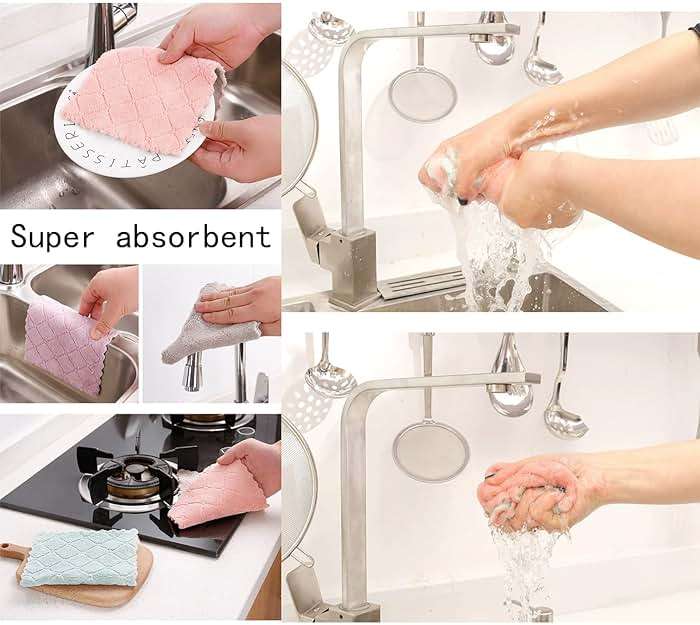 24 Pack Cleaning Cloth Kitchen Cloth, Dish Towels Super Absorbent Coral Velvet Dishtowels, Microfiber Premium Soft Tea Towels, Quick Dry Rags, Multipurpose Reusable Washcloths, Non-Stick Oil Cloths. - Image 7
