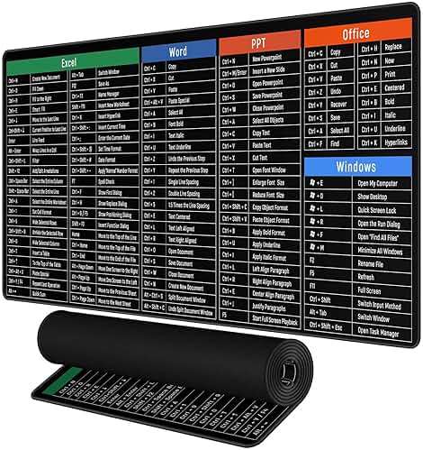 Rinaze Large Mouse Pad Desk Mat with Excel Shortcuts Cheat Sheet, Anti-Slip Keyboard Pad with Multifunctional, Gaming Mousepad, Office Desk Accessories for Computer, MacBook, PC and Laptop - Image 8