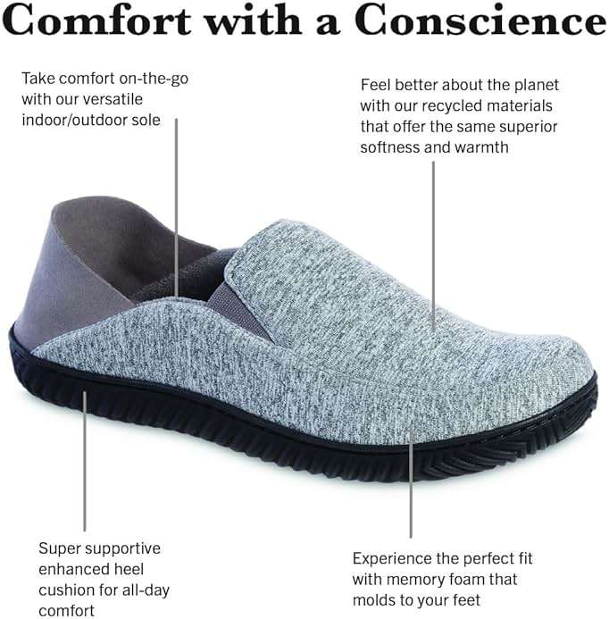 isotoner Men's Indoor/Outdoor Sport Knit Closed Back Slippers With Memory Foam Comfort and Heel Support - Image 2
