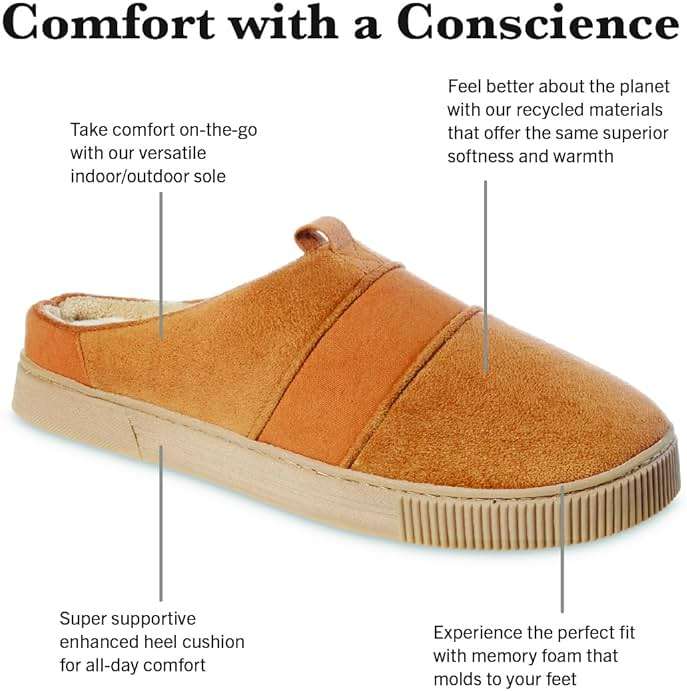isotoner mens Indoor/Outdoor Slip-on Canvas and Microsuede Emmett Clog Slippers With Memory Foam Comfort - Image 2